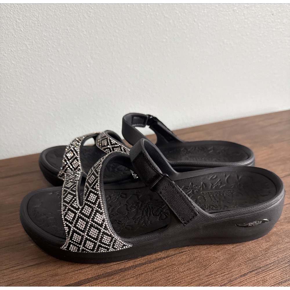 Skechers Foamies Arch Fit Ascend Showstopper Sandals Rhinestone Straps Women's 9